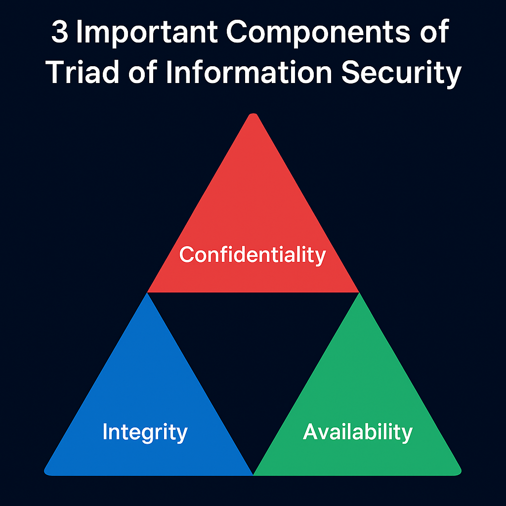 The three Information Security Components of the CIA Triad illustrated in a connected triangle